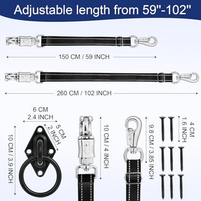 Heavy-Duty Cross Ties for Horses - Adjustable Nylon Horse Trailer Ties with Strong Panic Snap & Bull Snap (59"-102"), Set with 2 Pack Tie Rings & 8 Matching Screws (Black)