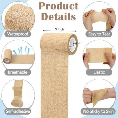 Treela 64 Pack 3" X 5 Yards Self Adhesive Bandage Wrap Beige - color: Beige, size: 3 Inch X 5 Yard