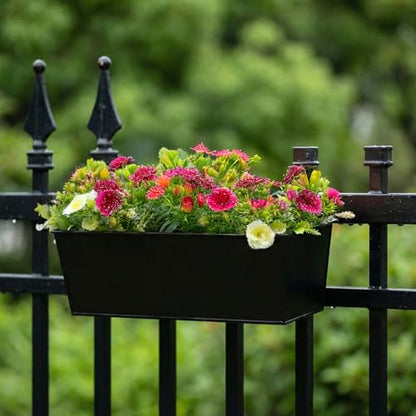 3 Pack Metal Railing Planters, 16 Inch Large Rectangular Hanging Flower Pots with Detachable Hooks & Drainage Holes, Fits Rails up to 2.5", Galvanized Iron Window Box for Balcony Garden - Black - color: Black, size: 3 Pack, 16.1"L x 5.1"W x 5.1"H
