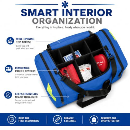 NOVAMEDIC NM-4124 Empty Trauma First Aid Medical Bag, 21"x15"x5", Multi Compartment First Responder Carrier for EMT, Paramedics, Emergency and Medical Supplies Kit, Lightweight and Durable (Blue) - color: Blue