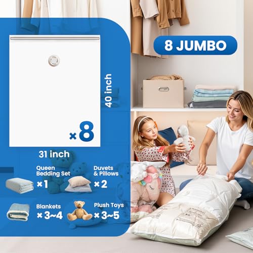 TAILI 8 Pack Vacuum Storage Bags, Jumbo Size (31×40 inch), Cream - size: 8 Jumbo