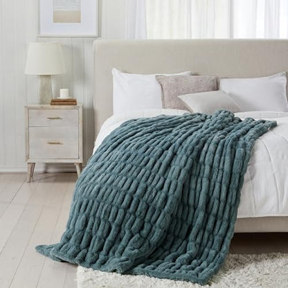 Springtree Home Luxury Micro Plush Throw Blanket | Thick Faux Fur | Ocean | Lily Collection | 60" x 70" | Teal Blanket | Ultra Plush - color: Deep Ocean, size: 60" x 70" (Large)