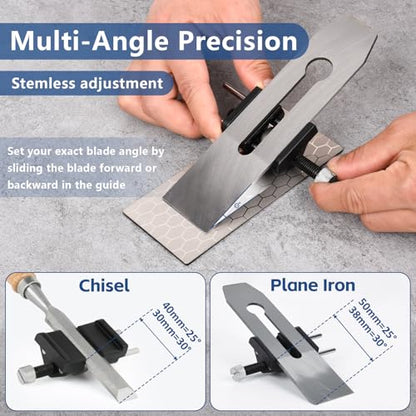 Chisel Sharpening Jig with Honing Guide & 5 Diamond Sharpening Stones | Adjustable Chisel Sharpener Kit for Woodworking Plane Iron, Knife, Blade, All-Metal Construction, 400/600/800/1000/1200 Grit