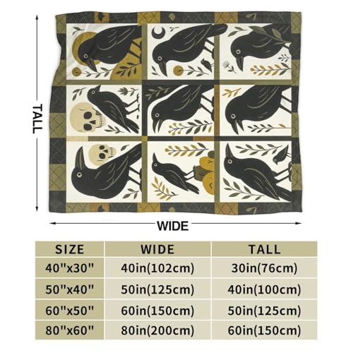 Gothic Crow Blanket Crows Theme Throw Blanket Raven Skull Soft Cozy Fleece Fuzzy Plush Flannel Blankets Gifts for Women Girls Men Adults Kids 50"X40" - color: Crow, size: 50"x40"