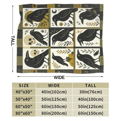 Gothic Crow Blanket Crows Theme Throw Blanket Raven Skull Soft Cozy Fleece Fuzzy Plush Flannel Blankets Gifts for Women Girls Men Adults Kids 60"X50" - color: Crow, size: 60"x50"
