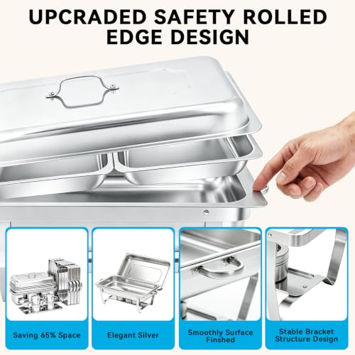 9QT Chafing Dishes for Buffet 4 Pack with 7 Multi-Size Food Pans Silver - color: Silver-001