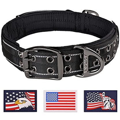 ADITYNA Heavy Duty Black Dog Collar for Medium Dogs with Traffic Handle - color: Black, size: Medium: Fit 15-19" Neck