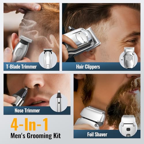 Jack & Rose Hair Clippers for Men Set Professional, Cordless Men Hair Trimmer, Electric Shavers, Barber kit, 4 in 1,LED Display, for Nose, Body, Bald Head | Barber kit, 4 in 1,LED Display, for Nose, Body, Bald Head