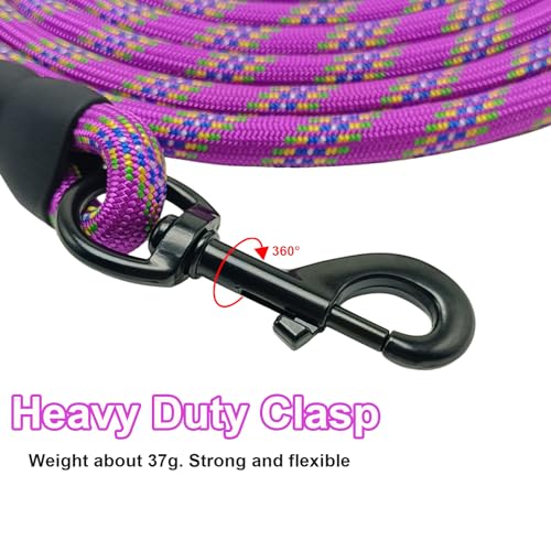 MayPaw Heavy Duty Rope Dog Leash, 6/8/10/15/20/30FT Long Nylon Pet Leash, Soft Padded Handle Thick Lead Leashes for Large Medium Dogs (Purple, 1/2" * 10') - color: purple, size: 1/2" * 10'