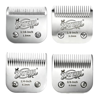 4 Pack Pet Grooming Clipper Blades with Ceramic Cutters, Sizes 10, 7FC, 5FC & 4FC, Silver, Compatible with Andis, Oster A5, Wahl KM10 A5 Style Dog Clippers - color: Silver, size: 10# + 7FC + 5FC + 4FC