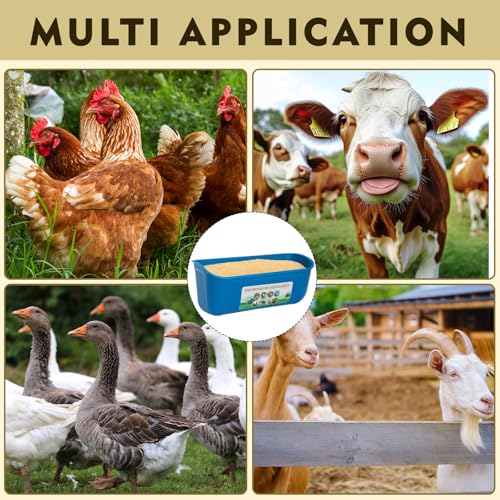 6 Pack Fence Feed Feeder 4.5 Quart Hanging Chicken Feeder Trough with Brush & Scoop Blue Goat Hanging Fence Feeders Feeder with Hooks Screws & Zip Tie for Livestock Feeding Container Goats Supplies - color: Blue, size: 6 Pack