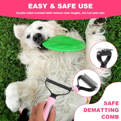 6PCS Dog Grooming Kit, Pet Grooming Kit, Deshedding Brush for Short Hair, Slicker Brush, Flea Comb, Puppy Brush Set in Pink for Dogs, Cats