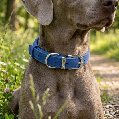 OOPSDOGGY Rolled Leather Dog Collar Reflective – Genuine Leather Round Dog Collar for Small Medium Large Dogs (Blue, 8" - 11") - color: Blue, size: 8" - 11"