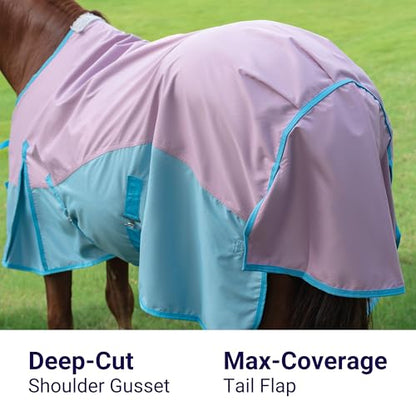 Horse Turnout Rain Sheet | 600 Denier Ripstop Turnout Blanket No Fill (0g) | Waterproof Lightweight Breathable | Tear-Resistant Outer & Rub-Free Silky Inner | Pink/Blue - 84 in - color: Pastel Pink/Blue, size: 84
