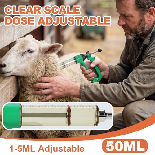 50ml Semi-Auto Repeating Livestock Syringe Gun, 5 Dose Settings - color: Green50ML