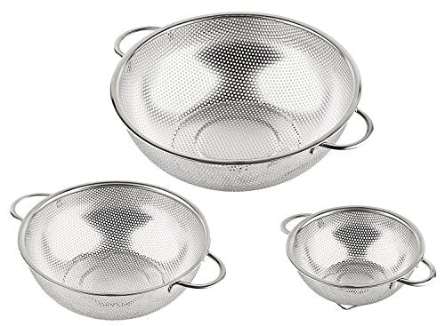 3-Piece Stainless Steel Mesh Micro-Perforated Strainer Colander Set (1-Quart, 2.5-Quart and 4.5-Quart)