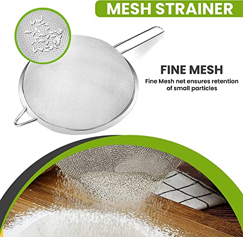 6.3" Fine Mesh Strainer with Stainless steel handle - Sieve Fine Mesh Stainless Steel - Ideal to Sift Flour, Icing Sugar, Fruits and Vegetables. - size: 6.3 Inches - SS