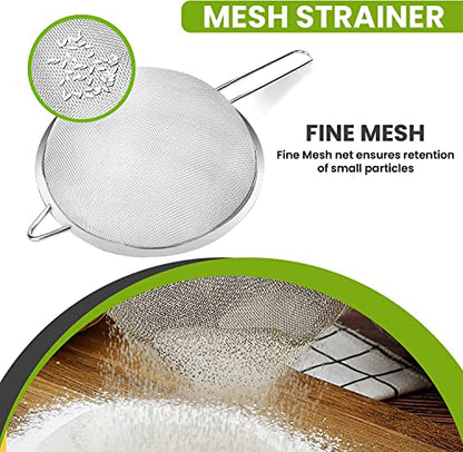 6.3" Fine Mesh Strainer with Stainless steel handle - Sieve Fine Mesh Stainless Steel - Ideal to Sift Flour, Icing Sugar, Fruits and Vegetables. - size: 6.3 Inches - SS