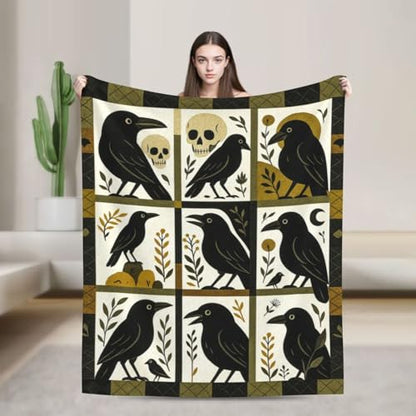 Gothic Crow Blanket Crows Theme Throw Blanket Raven Skull Soft Cozy Fleece Fuzzy Plush Flannel Blankets Gifts for Women Girls Men Adults Kids 50"X40" - color: Crow, size: 50"x40"