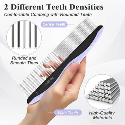 2PCS Self Cleaning Slicker Brush & Dog Comb - Skin Friendly Deshedding Grooming Tool for Dogs, Cats and Small Animals, Professional Deshedding Tool for Long and Short Haired Pets (Light Purple) - color: Light Purple