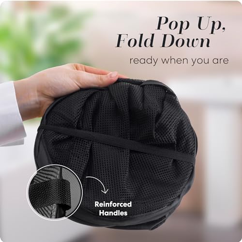 Handy Laundry Collapsible Mesh Pop-Up Hamper with Side Pocket - color: Black, 1-PACK