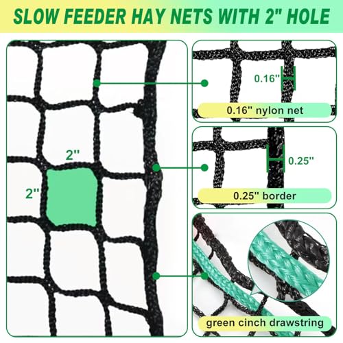 TONGMO 4x4 ft Round Bale Hay Net for Horses & Livestock - Slow Feeder Hay Nets with 2 inches Hole - size: 4×4 ft