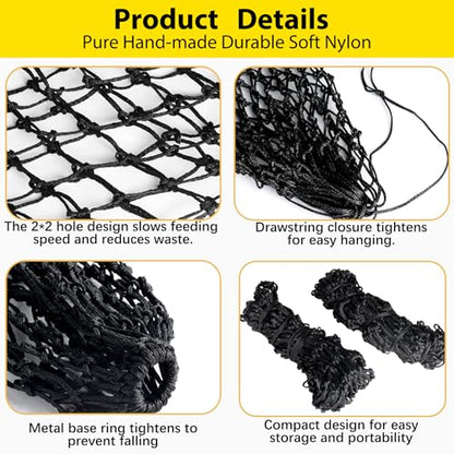 2 Pcs 40'' Hay Nets for Horses,Hanging Slow Feed Hay Bags,Black - color: Black