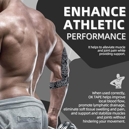 OK TAPE PRO Kinesiology Tape Bulk 103Feet, Water-Resistant Sports Tape | Elastic Physical Therapy Tape for Pain Relief, Muscle Support, Kinetic Tape, Latex Free, Uncut Roll, Black - color: Black