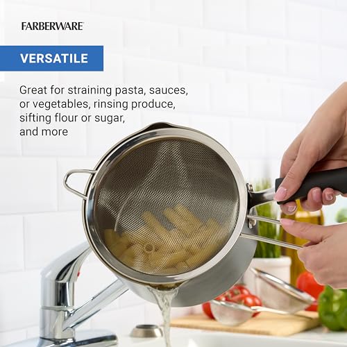 Farberware Stainless Steel Mesh Strainer Set of 3 - Fine Mesh Strainers for Kitchen, Small Medium Large Sizes for Draining Pasta, Rinsing Produce, Sifting, and Straining