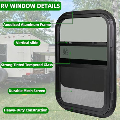 15"W x 22"H RV Windows for Cargo Trailer Camper,Tinted Vertical Sliding - size: 15"W x 22"H