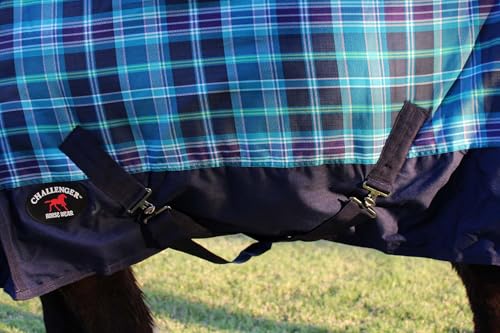 Challenger 600D Horse Turnout Waterproof 300G Polyfill Winter Blanket Turquoise 21EE03 - color: Turquoise Navy Plaid, size: 60 inches