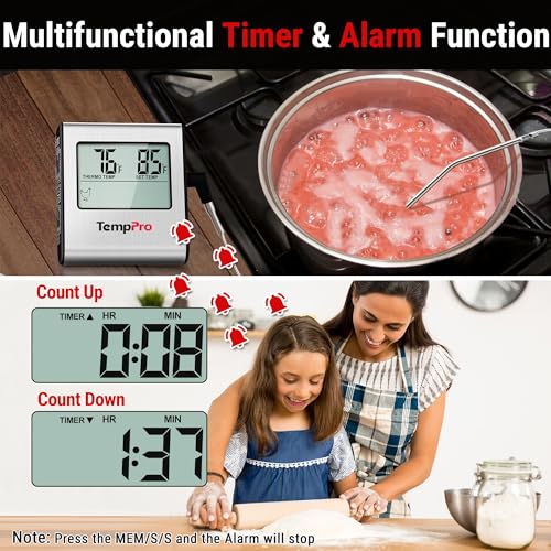 TempPro TempTrack Large LCD Digital Meat Thermometer for Cooking - color: Light Silver