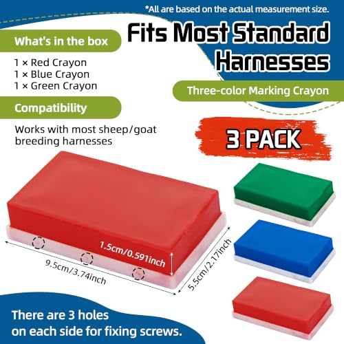 Replacement Marking Crayon Blocks for Ram Breeding Harness (Red,Blue,Green) | 3 Pack |For Sheep&Goat Breeding | All-Weather, High-Visibility, Long-Lasting , Screw-In Secure Fit - color: Red,Blue,Green
