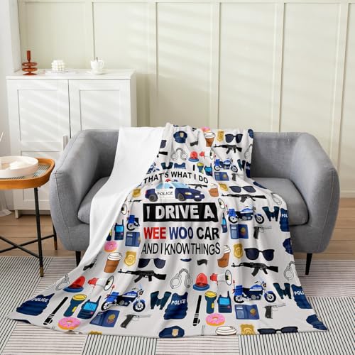 Homewish Police Fleece Blankets,Kids Police Car Flannel Blanket,Kids Boys Teens Policeman Theme Fleece Blanket Modern Cool Grey Navy Blue Office Chair Bedroom Decor,40"×50" - color: Navy Blue Grey, size: 40"×50"