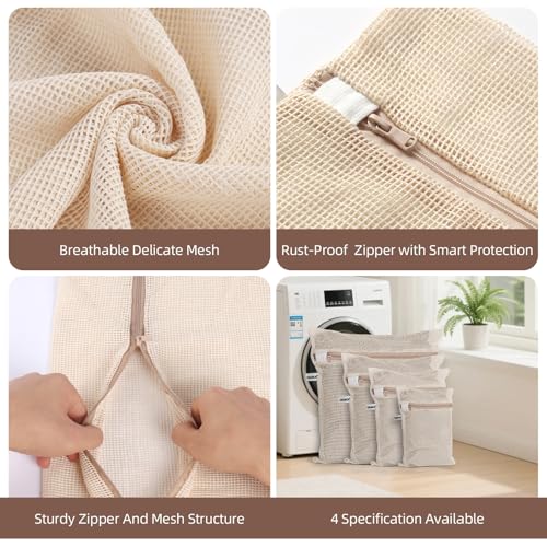 100% Cotton Mesh Laundry Bags, Premium Soft, No Dye, Set of 4, Natural - size: XXL+XL+L+M