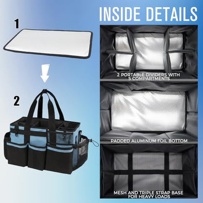 SCAVATA Wearable Cleaning Caddy, Cleaning Caddy Supplies Organizer with Handle & Shoulder Straps for Housekeepers, Under Sink & Car Cleaning Tool Organizers Bag with 4 Foldable Divider (Blue) - color: Blue