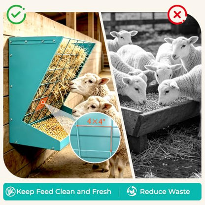 2 in 1 Wall Mount Hay and Grain Feeder, 25 Gallons Livestock Feeder | Galvanized Steel Wall Hay Rack, Hanging Hay Feeder with Mounting Kit for Goats Sheep Horse, Slow Feeder for Goats with Trough