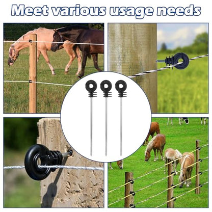 50 Pack Electric Fence Wire Insulator Stand Off Screw in Insulator Black Fence Post Insulator Wooden Post Wire Insulators for Tape Rope Electric Wire Animal Agricultural Garden