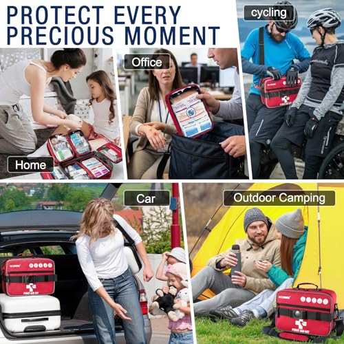 528 PCS Advanced First Aid Kit – Large 6-in-1 Modular Waterproof Well-Organized Emergency Kit for Home, Car, Travel, Camping, Boat & Outdoor - color: Red