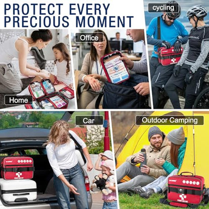 528 PCS Advanced First Aid Kit – Large 6-in-1 Modular Waterproof Well-Organized Emergency Kit for Home, Car, Travel, Camping, Boat & Outdoor - color: Red