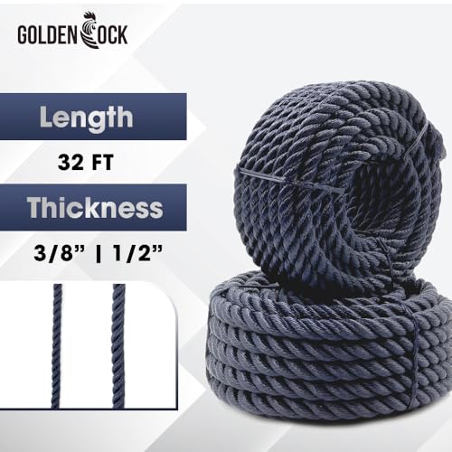 Heavy Duty Twisted PP/Polyester/Nylon Rope, Weather-Resistant & Waterproof Rope for Pool, Marine, Camping, Household Use, Construction & Rigging Applications (Navy, 3/8in X 32FT) - color: Navy, size: 3/8in X 32FT