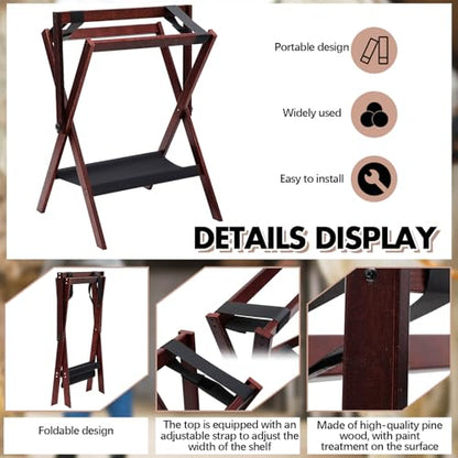Leinuosen 1 Pack Pine Wood Folding Saddle Rack Storage Tray, Walnut Brown - color: Walnut Brown