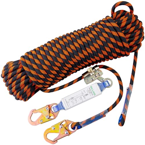 Rope Harness Safety Lanyard 50ft Vertical Roofing Rope With Grab Snap Hooks - size: 50ft