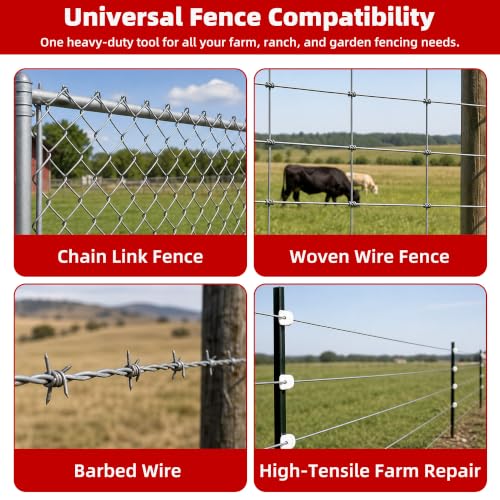Chain Link Fence Stretcher Tool, Ratcheting Wire Tightener & Puller | Easy solo repair for sagging fences in farm, ranch, and yard projects
