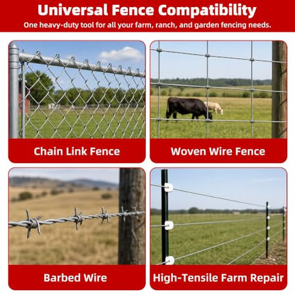 Chain Link Fence Stretcher Tool, Ratcheting Wire Tightener & Puller | Easy solo repair for sagging fences in farm, ranch, and yard projects