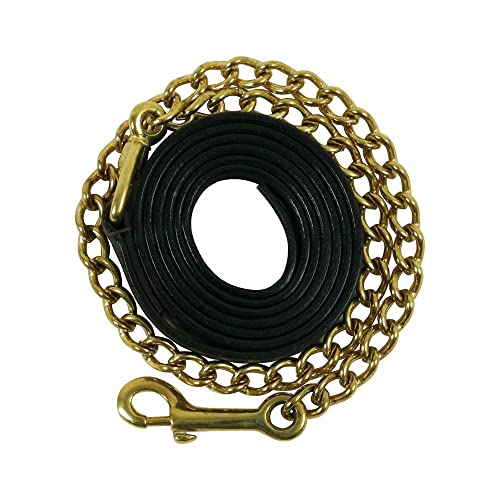 Premier Leather Lead with 24 Brass Chain | Premium Buffalo Leather | Suited for Shows and Home Training | 6' Long, 1" Wide | 24" Solid Brass Chain | Matches Premier Leather Stable Halters