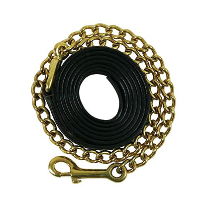 Premier Leather Lead with 24 Brass Chain | Premium Buffalo Leather | Suited for Shows and Home Training | 6' Long, 1" Wide | 24" Solid Brass Chain | Matches Premier Leather Stable Halters