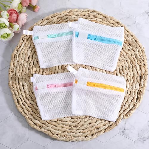 4 PCS Small Laundry Bags Mesh Wash Bags, 4.7×5.1 in Mesh Bag for Laundry Bag for Delicates Durable Zippered Wash Pouch Lingerie Socks Travel