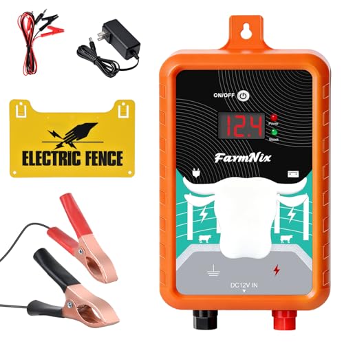 15 Miles Electric Fence Energizer, 4J Output 12KV High Voltage Pulse Charger, AC/DC Power with LED Indicator & ON/Off Switch, Electric Fence for Livestock Poultry Garden Wildlife Control