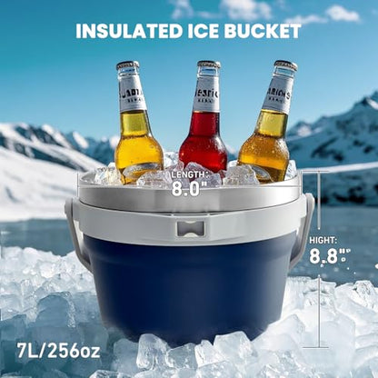 COKTIK 7L Vacuum Insulated Ice Bucket with Lid and Scoop& Tongs，Large capacity Stainless Steel Beverage Bucket for Cocktail, Champagne, Wine, Beer，Large Parties（Dark Blue Suit） - color: Dark Blue Suit